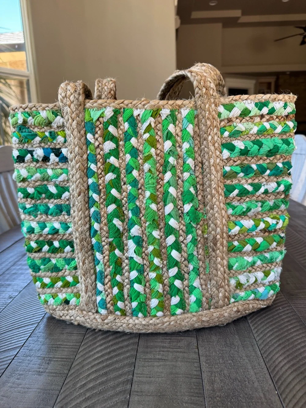 Natural and Handmade Jute Green Beige Shoulder Handbag - Tote Bag (NWT)
